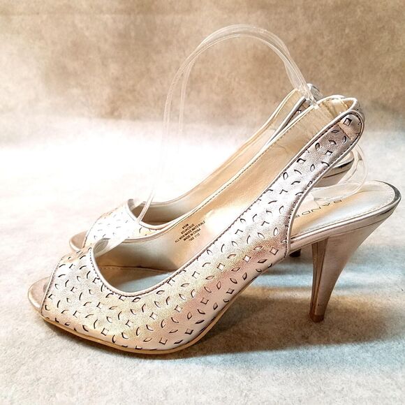 Bandolino Womens Jacque Size 8.5 Rose Gold Slip On Peep Toe Slingback Heels - Picture 4 of 10